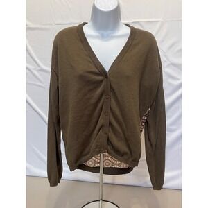 Umgee Womens Button‎ Front Cardigan Sweter Brown Boho Paisley Back Panel M